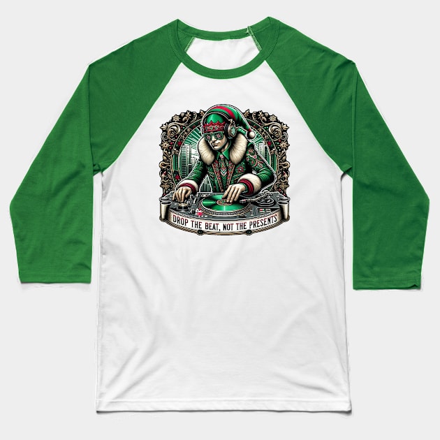 DJ Elf - Christmas Beats Baseball T-Shirt by Doming_Designs